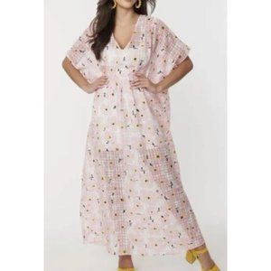 Pink Floral Cotton Caftan Maxi Dress